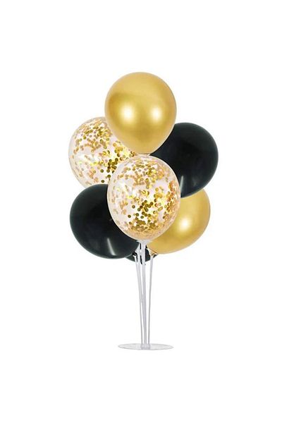 Party City Metallic Gold - black-transparent Gold Sequin Balloon Set with Balloon Stand