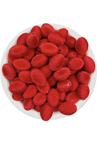 Hedef Bijuteri Kırmızı Renk Badem Model Kadife Boncuk Takı, Çanta Yapım Boncu...