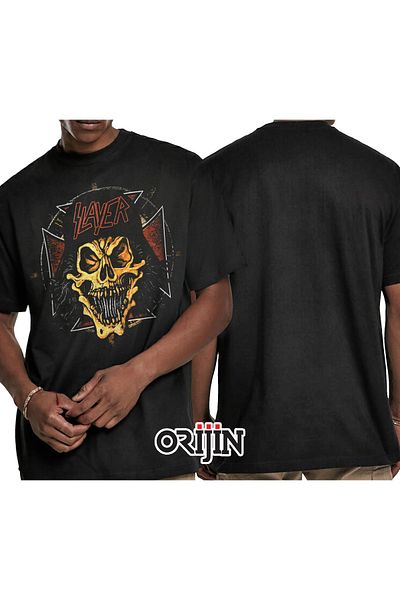 Orijin Tekstil Slayer Skull Printed Unisex Black Tshirt