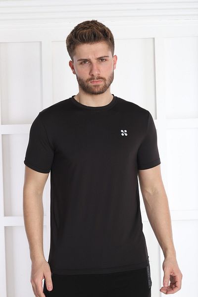 NEED LİFE Men's Black Polyester Crew Neck T-Shirt