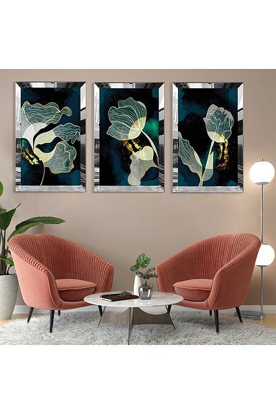 Zevahir Mobilya Dekorasyon Set de pictură din MDF cu model abstract de plante din plexiglas argintiu