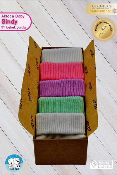 Akface Organic Cotton 5-Piece Newborn and Baby Socks Girl/Boy 0-24 Months