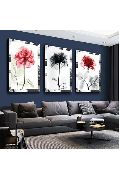 Zevahir Mobilya Dekorasyon Set de pictură din MDF triplu argintiu cu cadru din plexiglas cu oglindă argintie