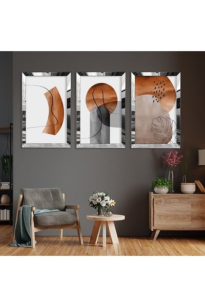 Zevahir Mobilya Dekorasyon Set de pictură din MDF cu model abstract din argint cu margine din plexiglas