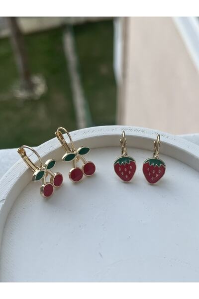 Floriaco Kirazlı Ve Çilekli Kız Çocuk Küpe Seti Kiraz Ve Çilek Küpe