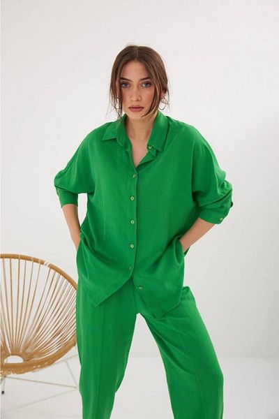 Laluvia Πράσινο λινό πουκάμισο Oversize