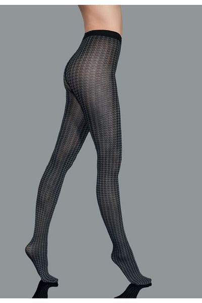 EvaRosabella 50 Denier Geometric Patterned Seamless Black Lycra Pantyhose