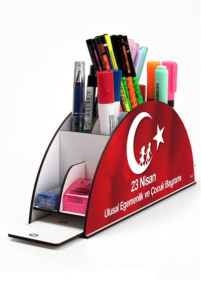 kutuTR Wooden Vip Special Occasions Series Rainbow Ruled Desktop Pen Holder Organizer Assembled Boxed