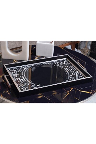 TabloLife صينية تقديم فاخرة مزخرفة باللون الأسود والفضي