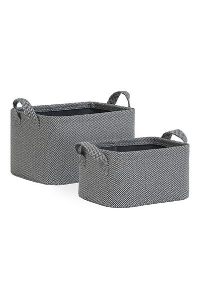 Ocean Home Textile Set of 2 - Textured Laundry and Toy Organizer, Folding Storage Basket