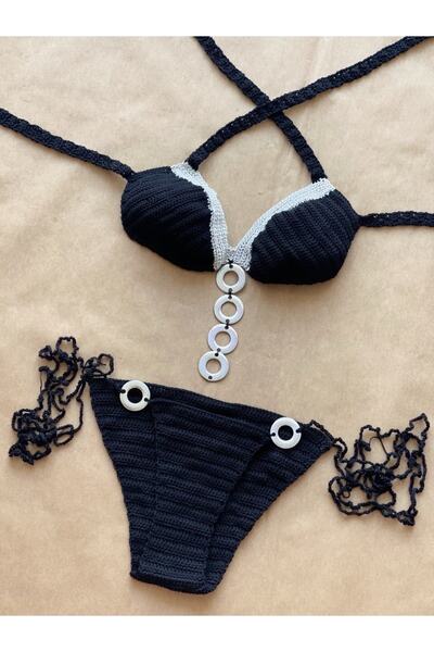scyllastore Jolene Black Silver Bikini - Special Design with Shiny Ring Detail
