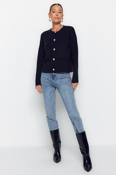 Trendyol Collection Marineblauer, detaillierter Jacken-Look mit Knöpfen, Strickjacke TWOAW24HI00023