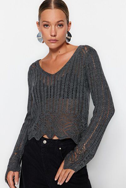 Trendyol Collection Anthracite Openwork/Hole Knitwear Sweater TWOSS20KZ0030