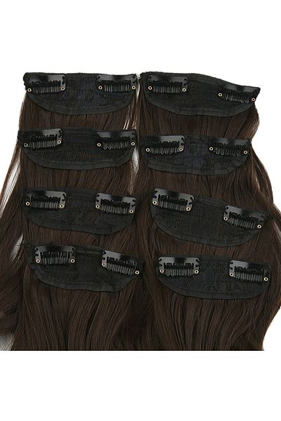 KONAK PERUK Light Brown Fiber Synthetic 8 Pieces Wavy Snap