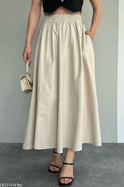 Qu Style Women's Poplin Maxi Skirt - Loose Fit and Elastic Waist