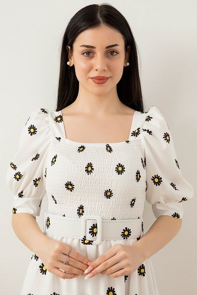 PULLIMM Φόρεμα με τετράγωνο λαιμό με στάμπα Daisy 2023-2269