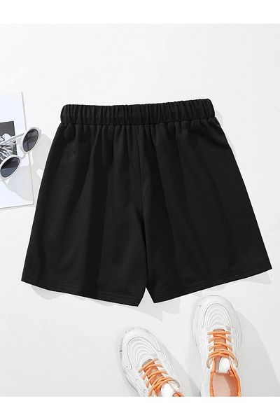 Mythologie Pantaloni scurti din bumbac pieptănat, negru, imprimați, talie înaltă, tricotați, cu buzunare, pentru femei