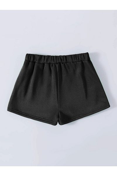Mythologie Pantaloni scurți din bumbac pieptănat Unicorn - negri, imprimați, talie înaltă, tricotate, cu buzunar, femei