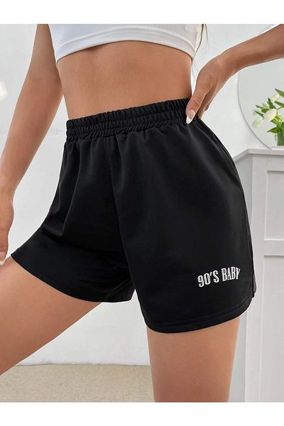 Mythologie Pantaloni scurti din bumbac pieptănat anii 90 pentru bebeluși, cu imprimeu negru, tricotat cu talie înaltă, buzunar, femei