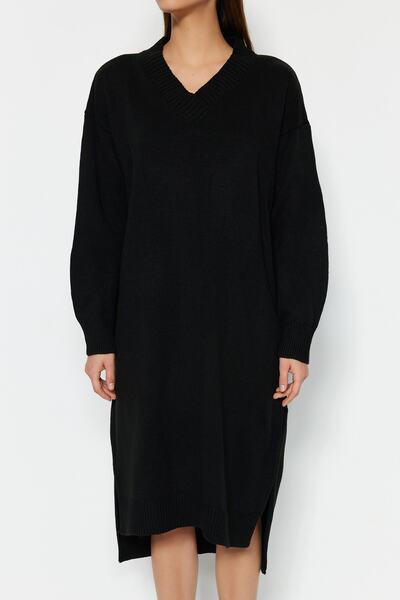 Trendyol Collection Széles szabású fekete kötöttáru maxi ruha - TWOAW23EL00642