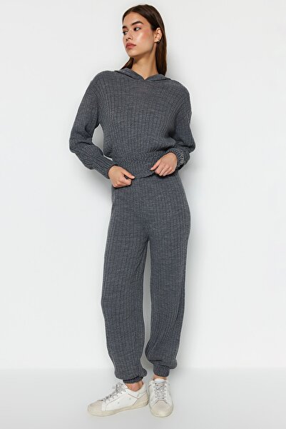 Trendyol Collection Antracit kapucnis kötöttáru felső és alsó készlet TWOAW22AU0044