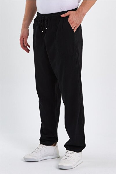 COOL TARZ Erkek Siyah Regular Bağcıklı Keten Pantolon-crepe1479r01s