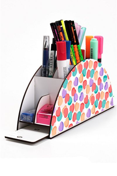 kutuTR Wooden Vip Special Occasions Series Rainbow Ruled Desktop Pen Holder Organizer Assembled Boxed