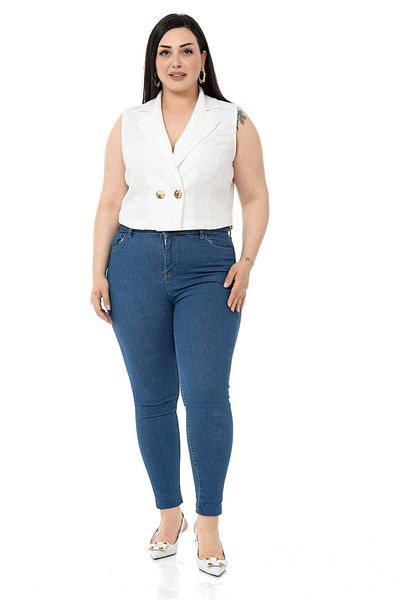 DISENTIS MODEST Plus Size Διπλό Διπλό Κουμπί Λευκό Μίνι Γιλέκο