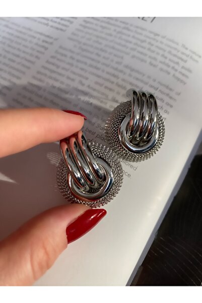 Pinery Jewels Hasır Örme Iç Içe Geçen Halka Küpe Çifti