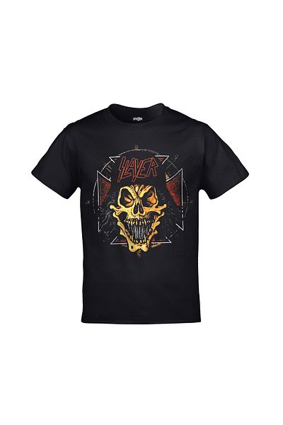 Orijin Tekstil Slayer Skull Printed Unisex Black Tshirt