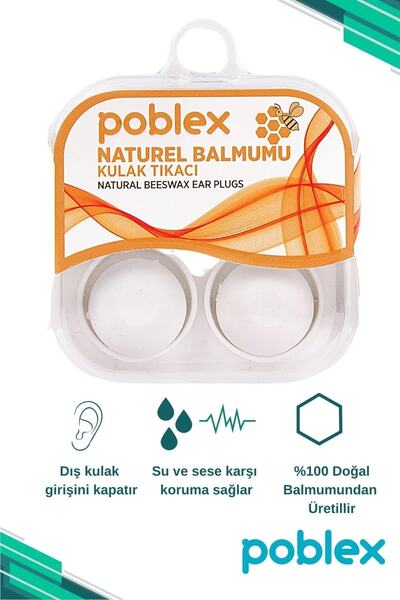 Poblex سدادات أذن من الشمع الطبيعي زوج واحد (2 قطعة) في علبة