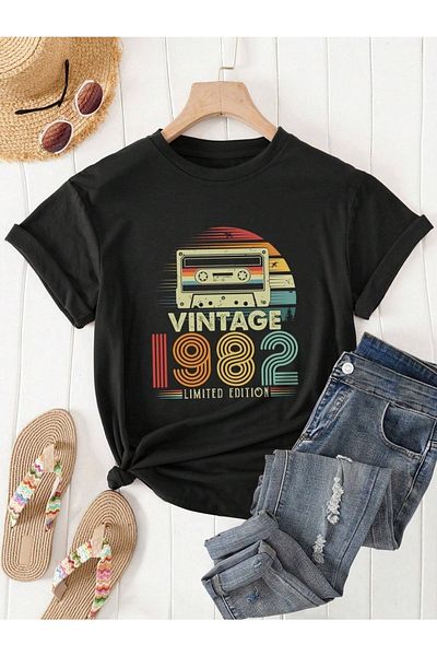 mercoledi 1982 Tricou oversize imprimat vintage Casual Boyfirend