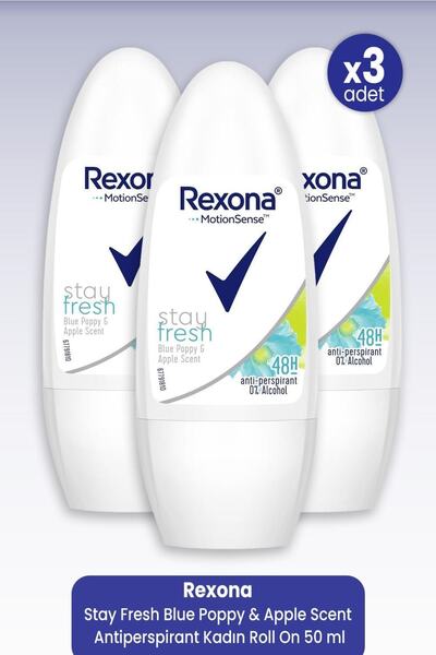 Rexona Stay Fresh Blue Poppy & Apple Scent Antiperspirant Kadın Roll On 50 Ml X 3 Adet