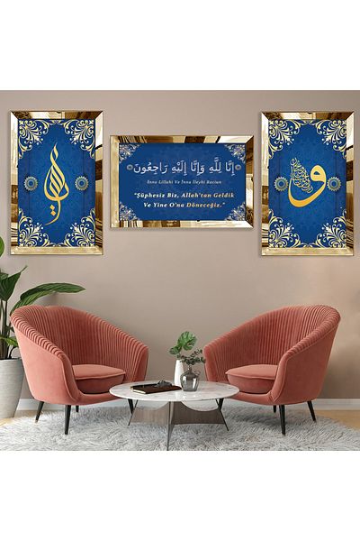 Zevahir Mobilya Dekorasyon Σετ τριπλό τραπέζι MDF Raciun Religious με χρυσό καθρέφτη από πλεξιγκλάς