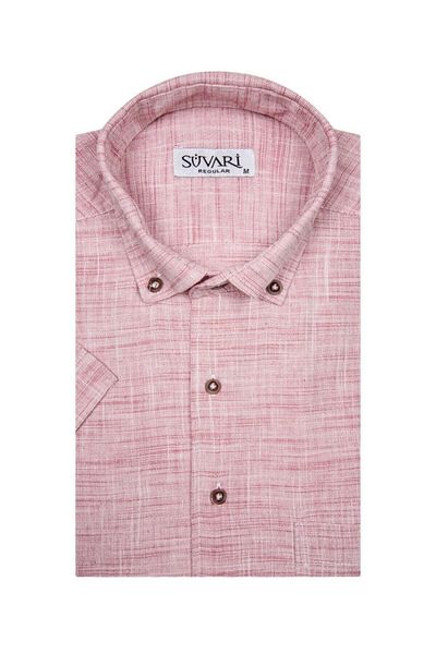 SÜVARİ Men's Red Shirt - Short Sleeve, Loose Fit, Full Cotton