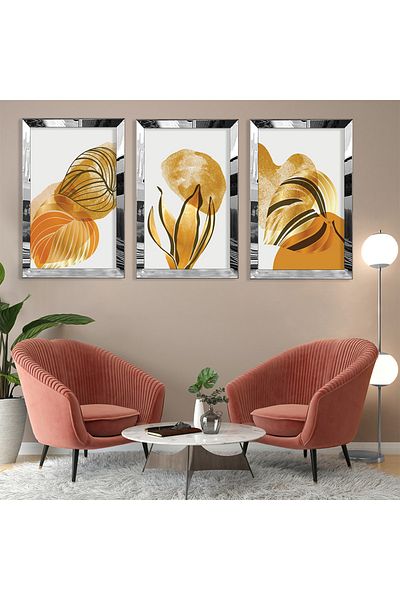 Zevahir Mobilya Dekorasyon Set de pictură din MDF cu model abstract de plantă din argint cu margine din plexiglas