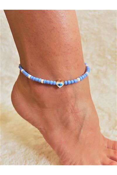 Farah Butik Blue White Anklet Gold Yellow White Eye Heart Anklet-women's Anklet