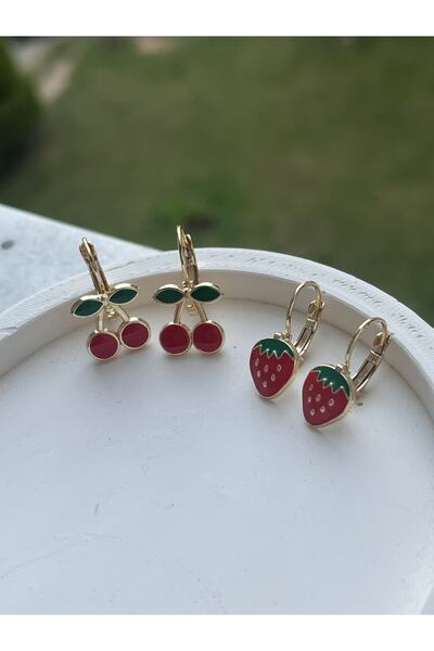 Floriaco Kirazlı Ve Çilekli Kız Çocuk Küpe Seti Kiraz Ve Çilek Küpe