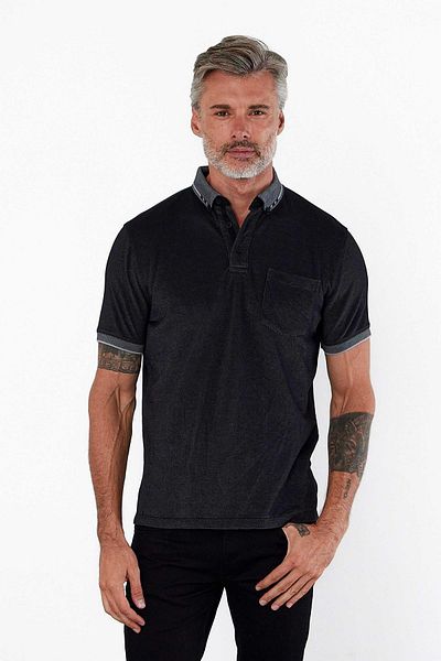 ENQUE Ανδρικό μπλουζάκι Basic Polo με κοντό μανίκι με τσέπη μονόχρωμο μαύρο