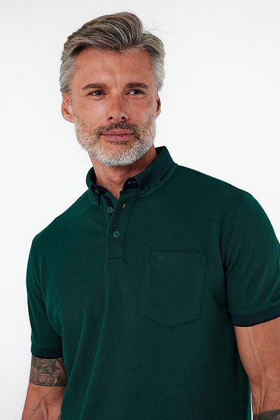 ENQUE Ανδρικό μπλουζάκι Basic Polo με κοντό μανίκι με τσέπη μονόχρωμο πράσινο