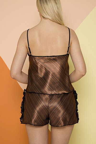 VODENS Καφέ ριγέ σατέν σορτς Babydoll