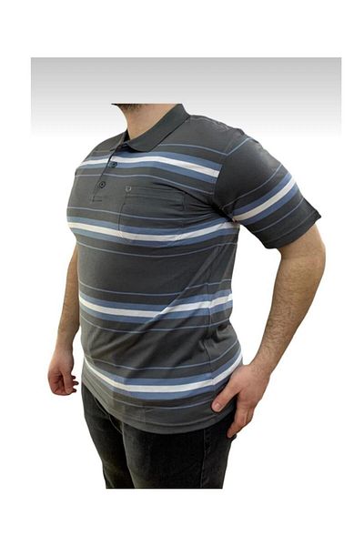 FATELLA MEN'S FATHER POCKET POLO NECK PATTERNED STRIPED COMFORTABLE FIT T-SHIRT