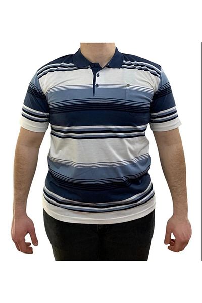FATELLA MEN'S FATHER POCKET POLO NECK PATTERNED STRIPED COMFORTABLE FIT T-SHIRT