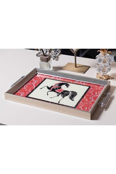 TabloLife Dekoratif Sunum Tepsisi Kırmızı At Figürlü