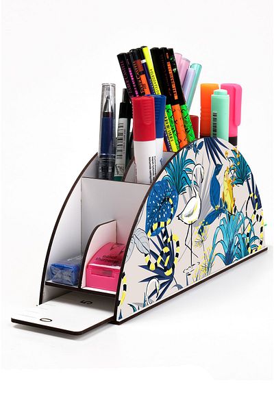 kutuTR Wooden Vip Colorful Animals Rainbow Ruled Desktop Pen Holder Organizer Assembled Boxed