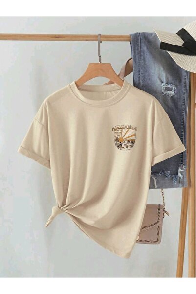 Black Sokak Γυναικείο μπλουζάκι Blacksokak σε μπεζ χρώμα Arizona Oversize Crew Neck