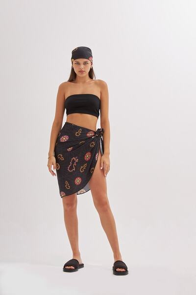 Mozto Sunny Printed Black Pareo