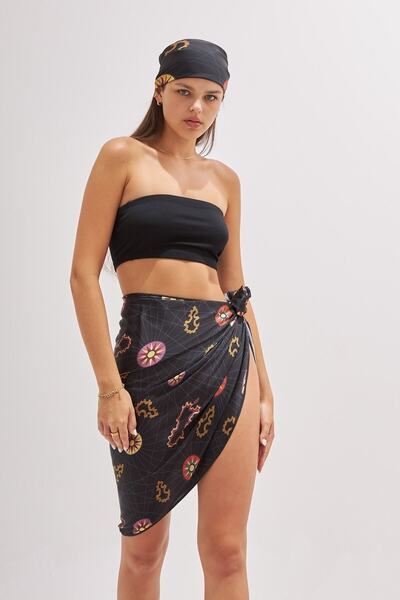 Mozto Sunny Printed Black Pareo