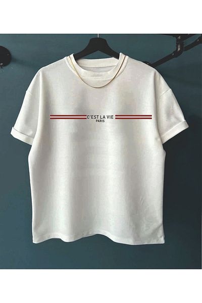 AFROGİYİM Ανδρικό μπλουζάκι C'est Le Vie Paris με στάμπα Oversize