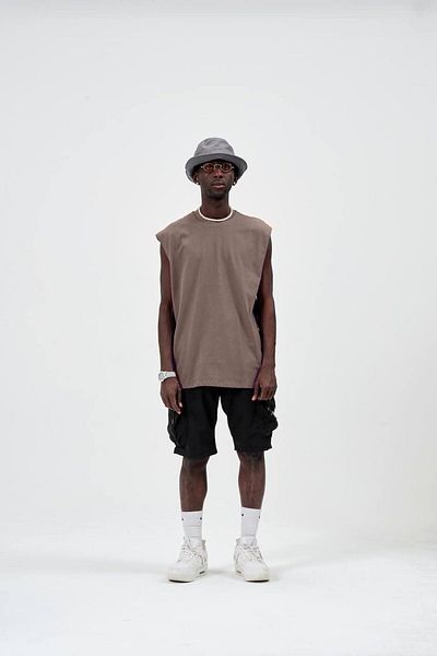 ROLLIE Basic Oversize Sleeveless Brown T-Shirt
